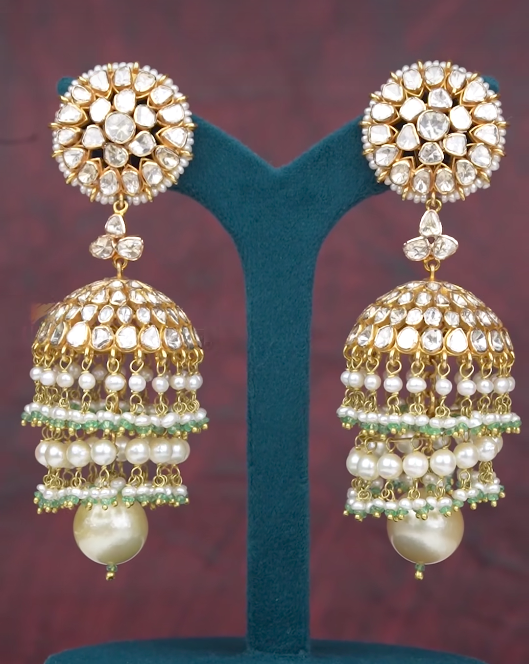 gold jadau polki jhumki