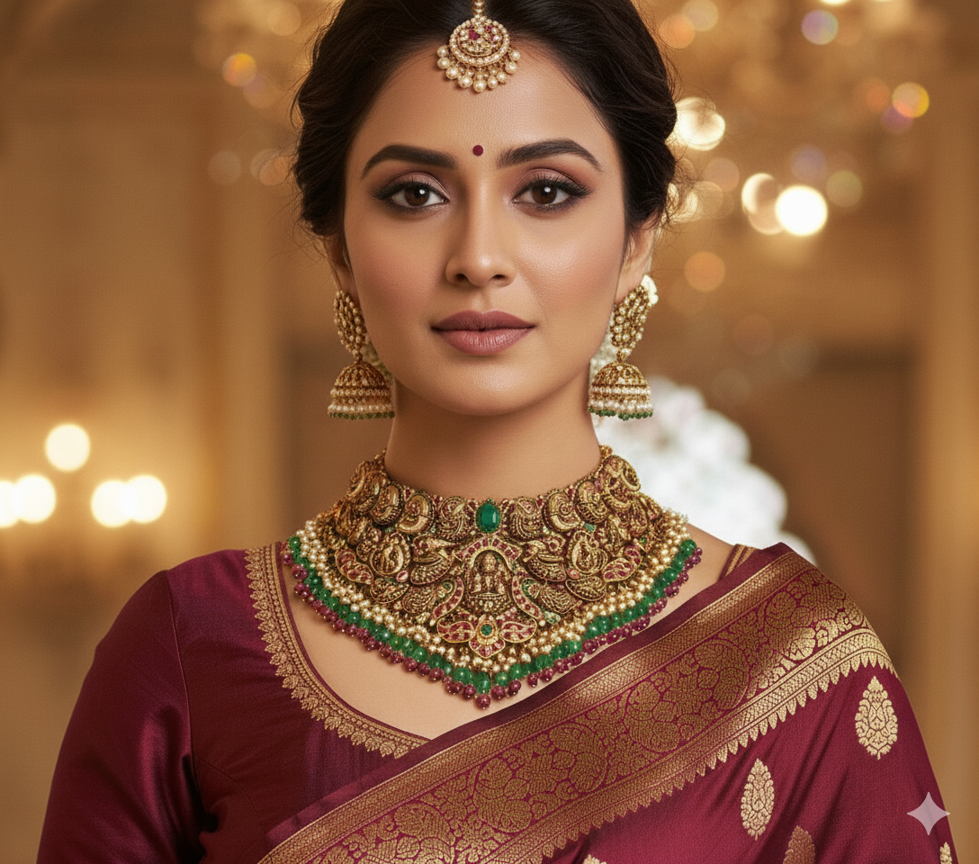 gold jadau choker set