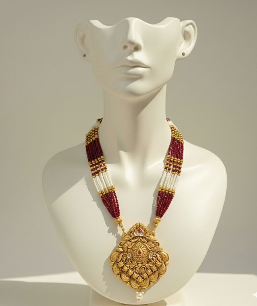 gold nakkshi pendent set