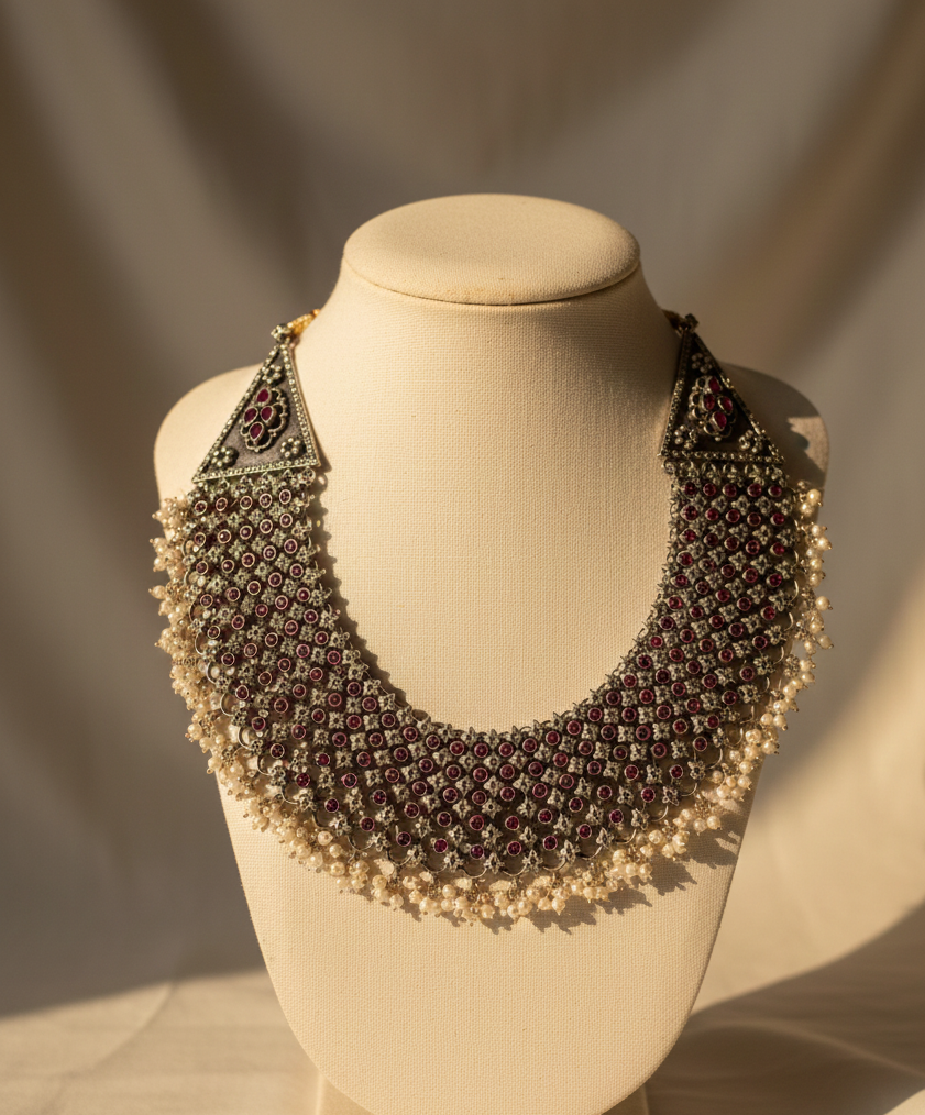 silver red stone neckless