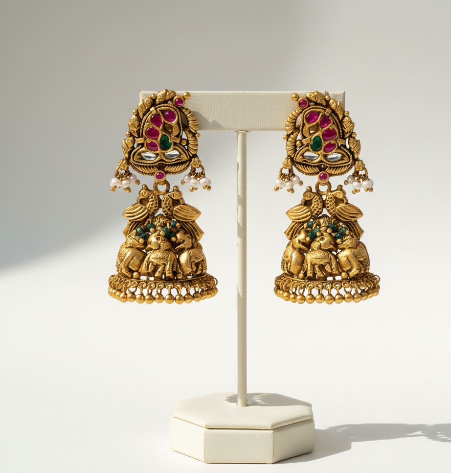 gold kundan jhumki