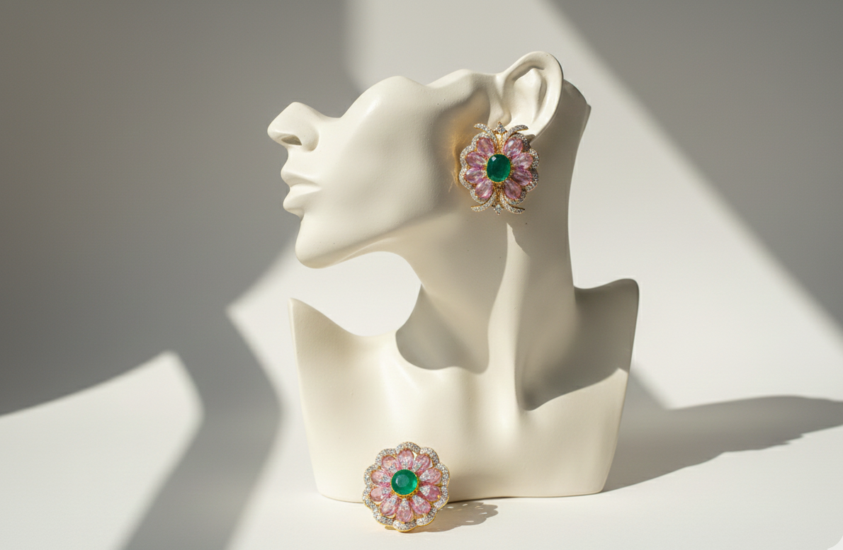 pink pearls dimond earings