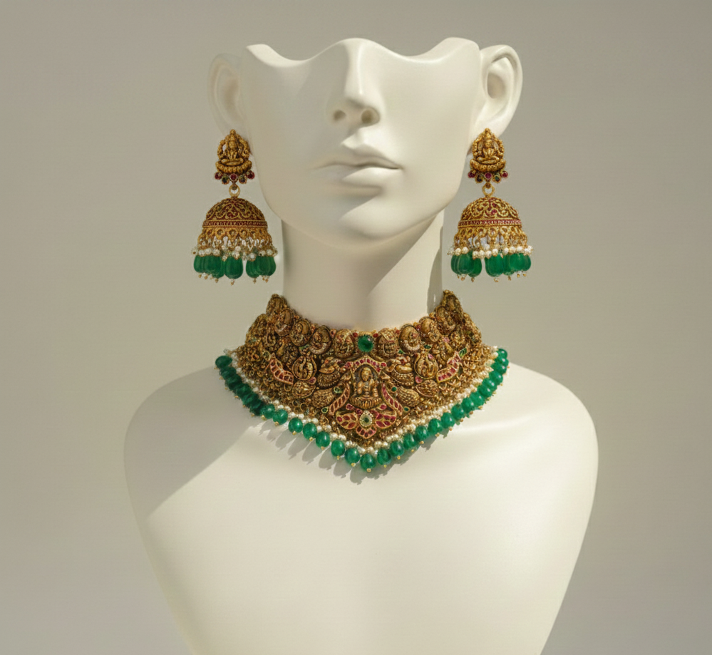 gold jadau choker set