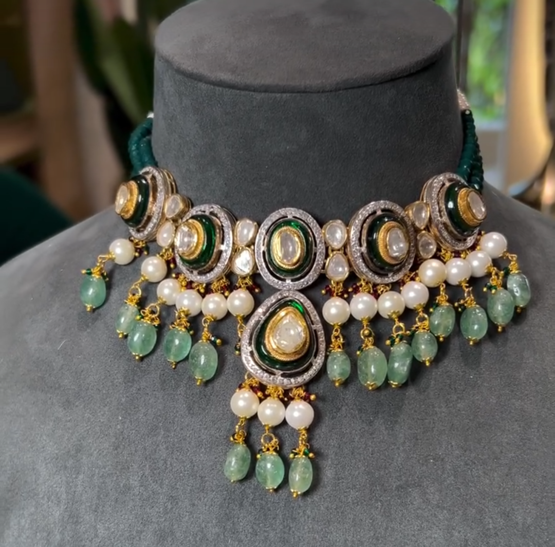 dimond polki choker set