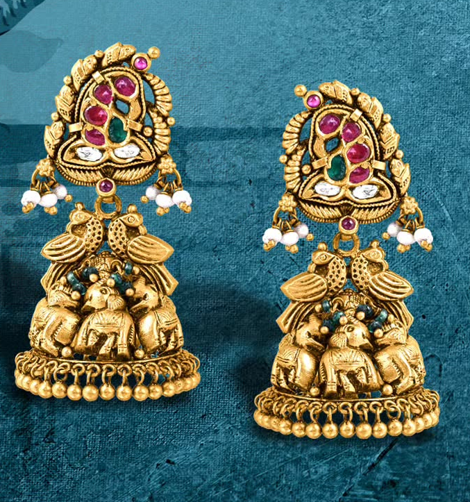 gold nakkshi kundan jhumki