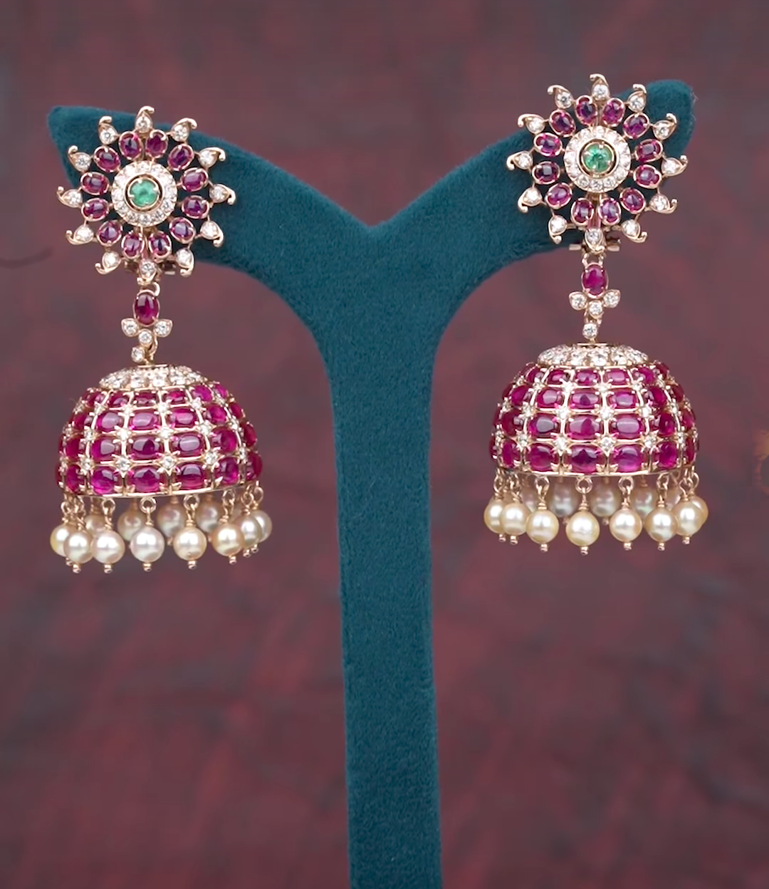 pink tops and jadau jhumki