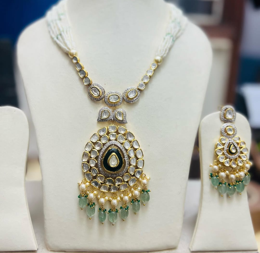 dimond polki pendent set