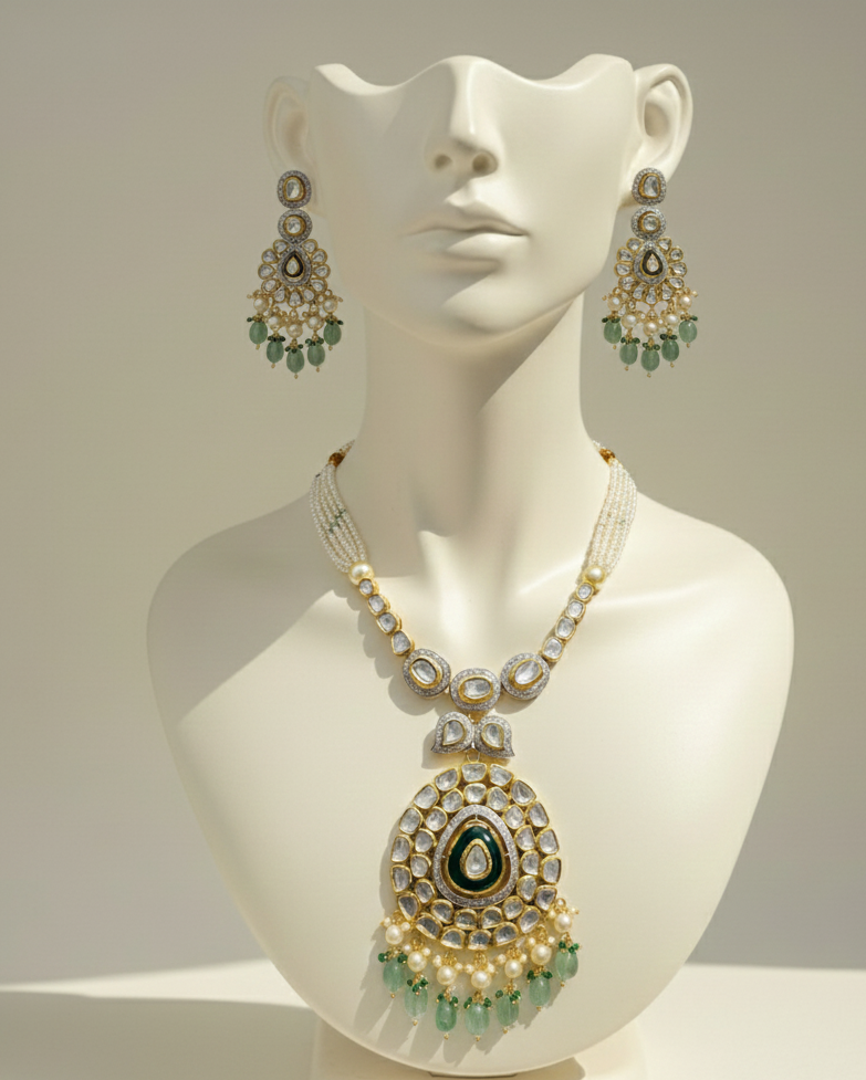 dimond polki pendent set