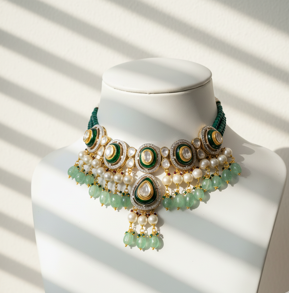 dimond polki choker set