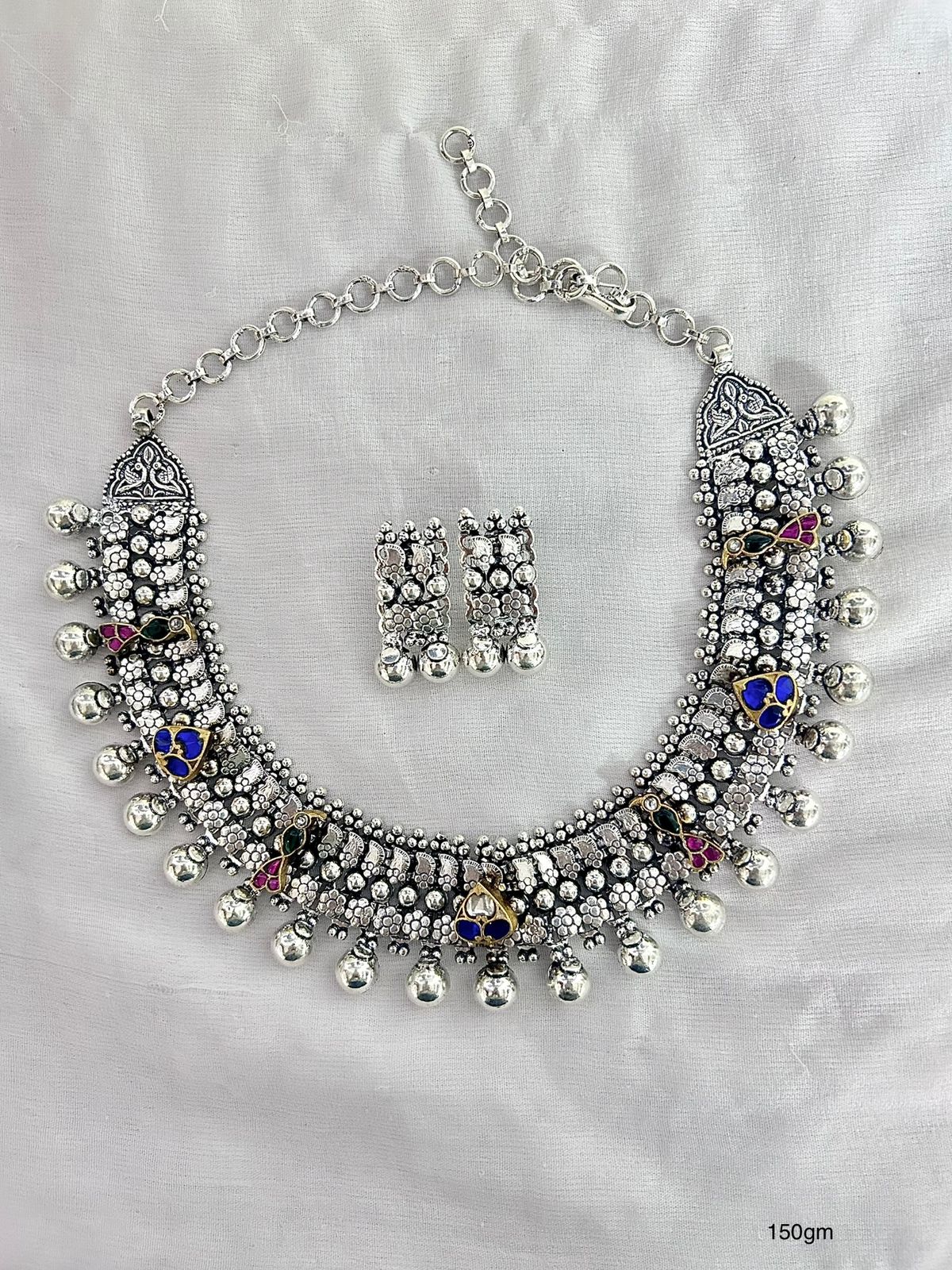 silver jadau work neckless