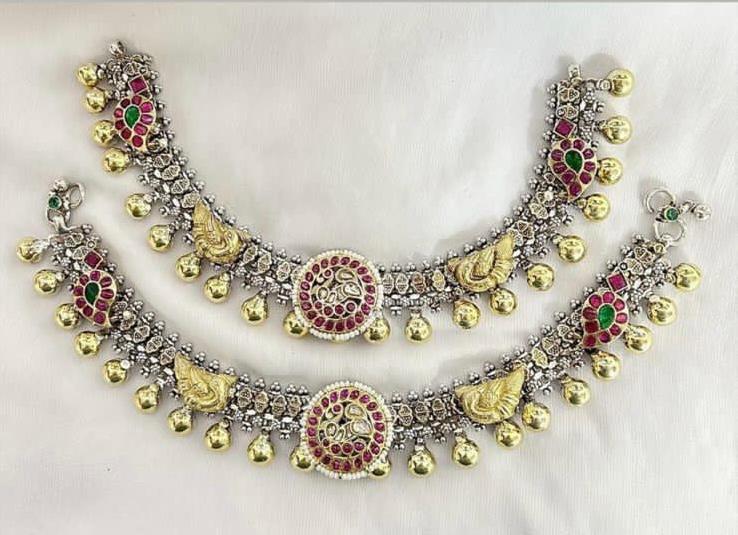 jadau stone silver payal