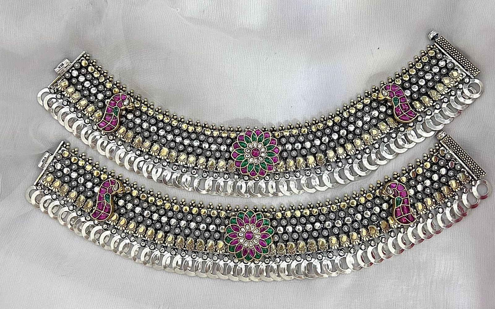 jadau stone silver payal