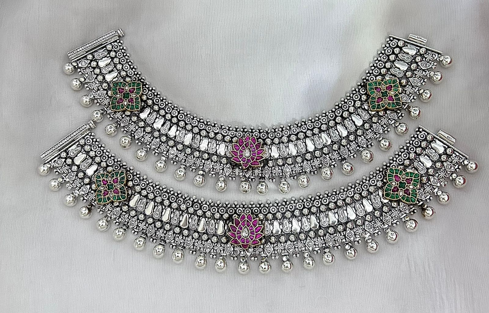 jadau stone silver payal